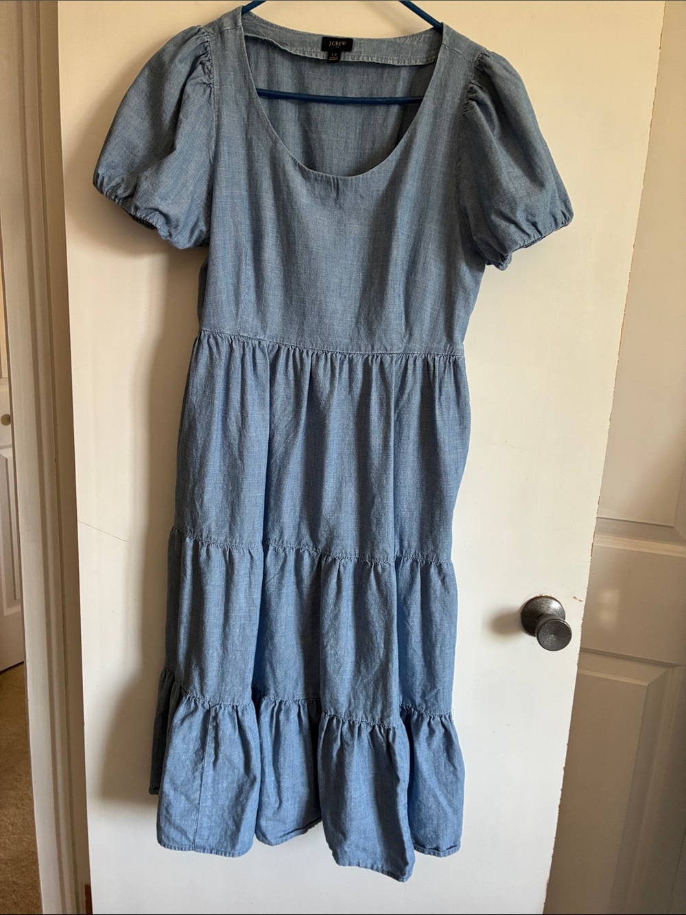 J. Crew Light Blue Tiered Denim dress size 12 cotton